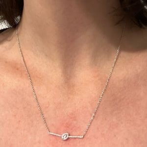 18 karat white gold diamond pave bar pendant necklace